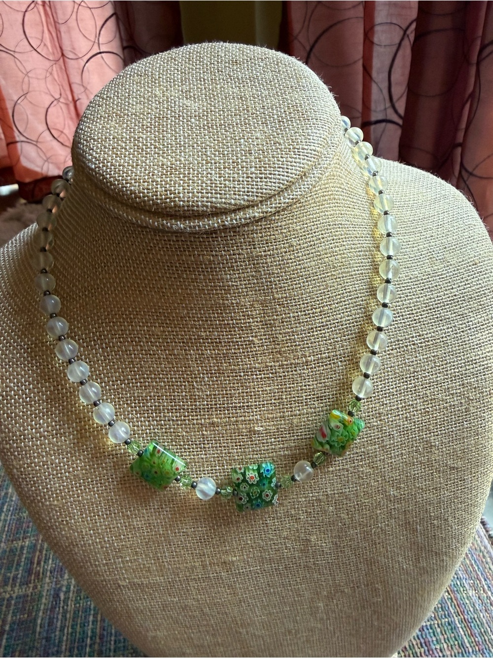 Green Millefiori Glass Bead Necklace - Women Jewelry